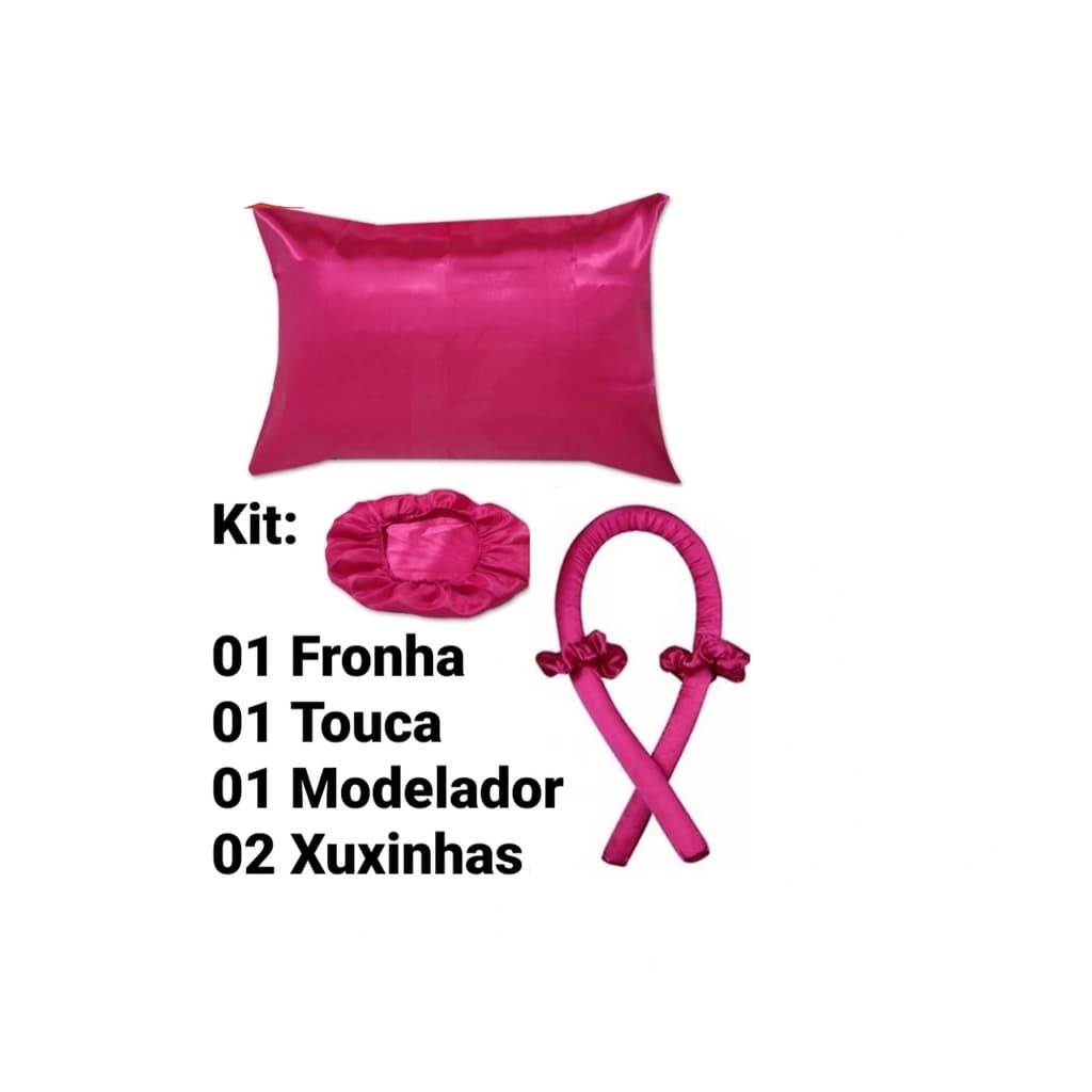 Kit 01 Fronha Cetim Luxo Anti-frizz + 01 Touca  + 01 Modelador de Cachos + 02 Xuxinhas