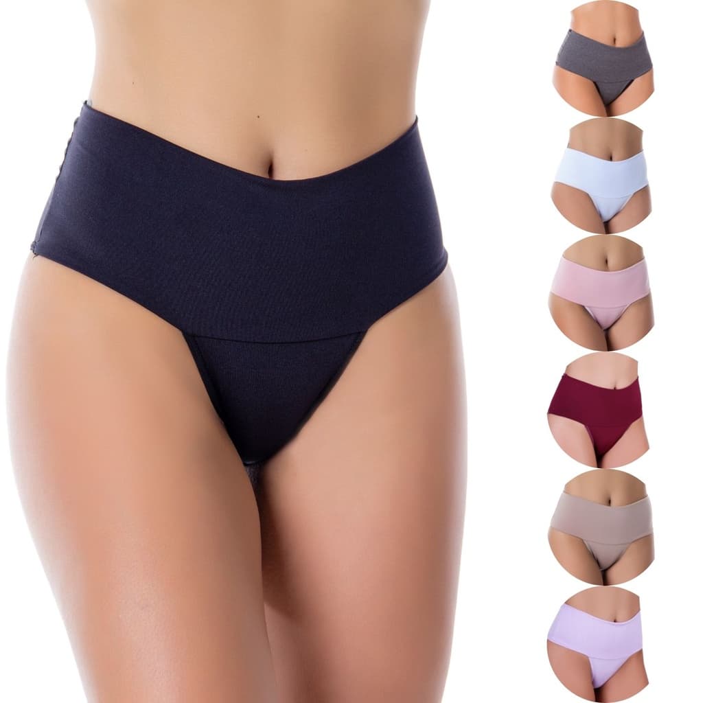 kit 8 calcinha conforto cintura alta cos duplo power fitness modeladora segura barriga