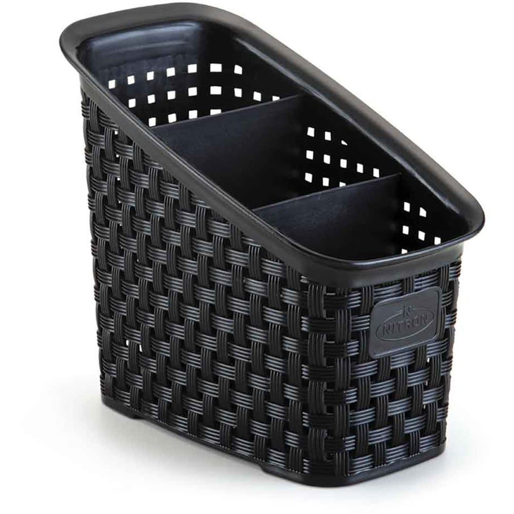 Organizador Rattan Multiuso  Preto Com Divisórias 18x11x16 Cm