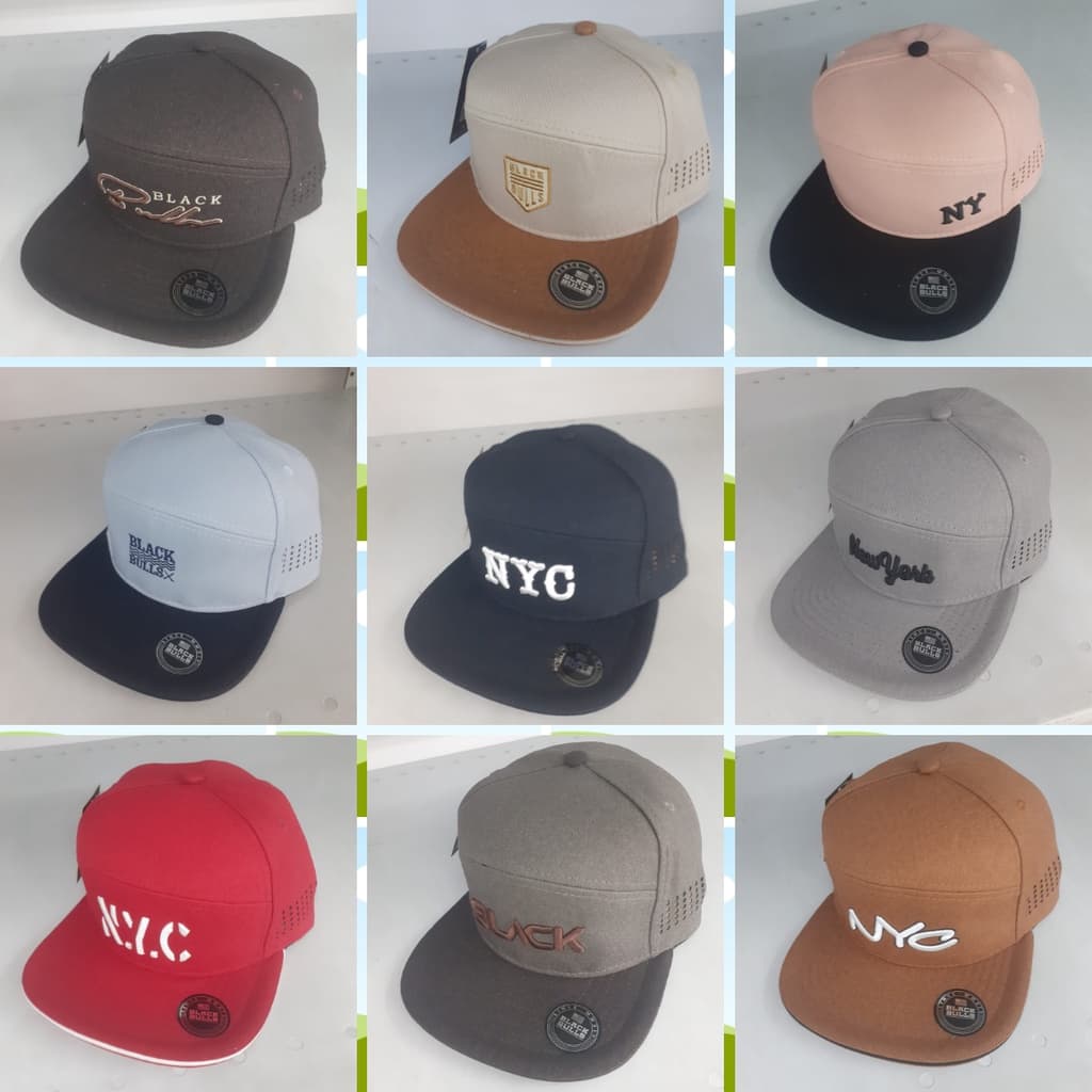 Kit 10 Boné Aba Reta Black Bulls NYC Masculino Feminino Snapback Ajustavel Varias Cores
