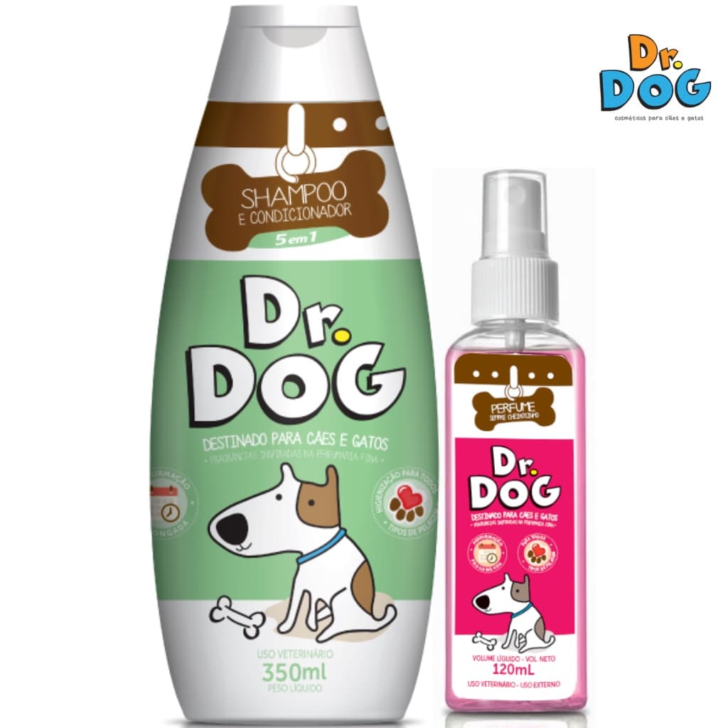 Combo Kit Banho Pet Shampoo Condicionador Cachorro Gato Hipoalergênico +Perfume Alta Fixação Dr Dog
