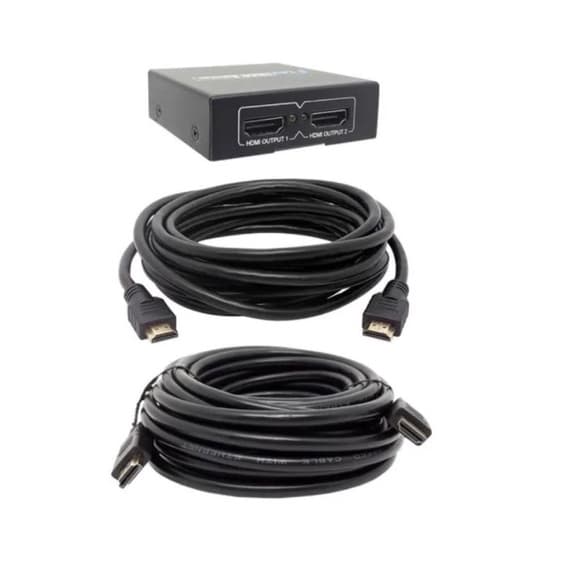 Kit Conversor Splitter Hdmi 1x2 + Cabo 1.5 + Cabo 10 Mts