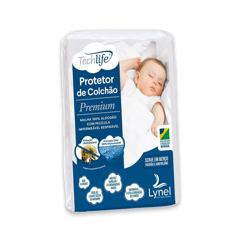 Capa Protetor De Colchão Berço Americano Bebe Impermeável 130x70 Antiácaro Antialérgica Lynel Branco