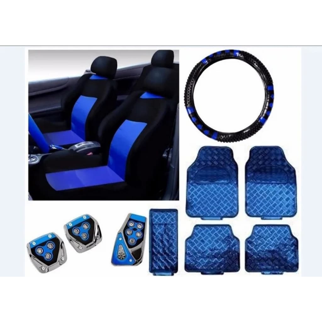 kit azul capa banco carro tapete pedaleira capa volante universal