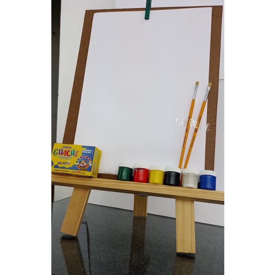 kit Pintura; Oferta Presentear sua Crianças Cavalete 40X50,Tintas,Pincel,Prancheta 10 Folhas A3