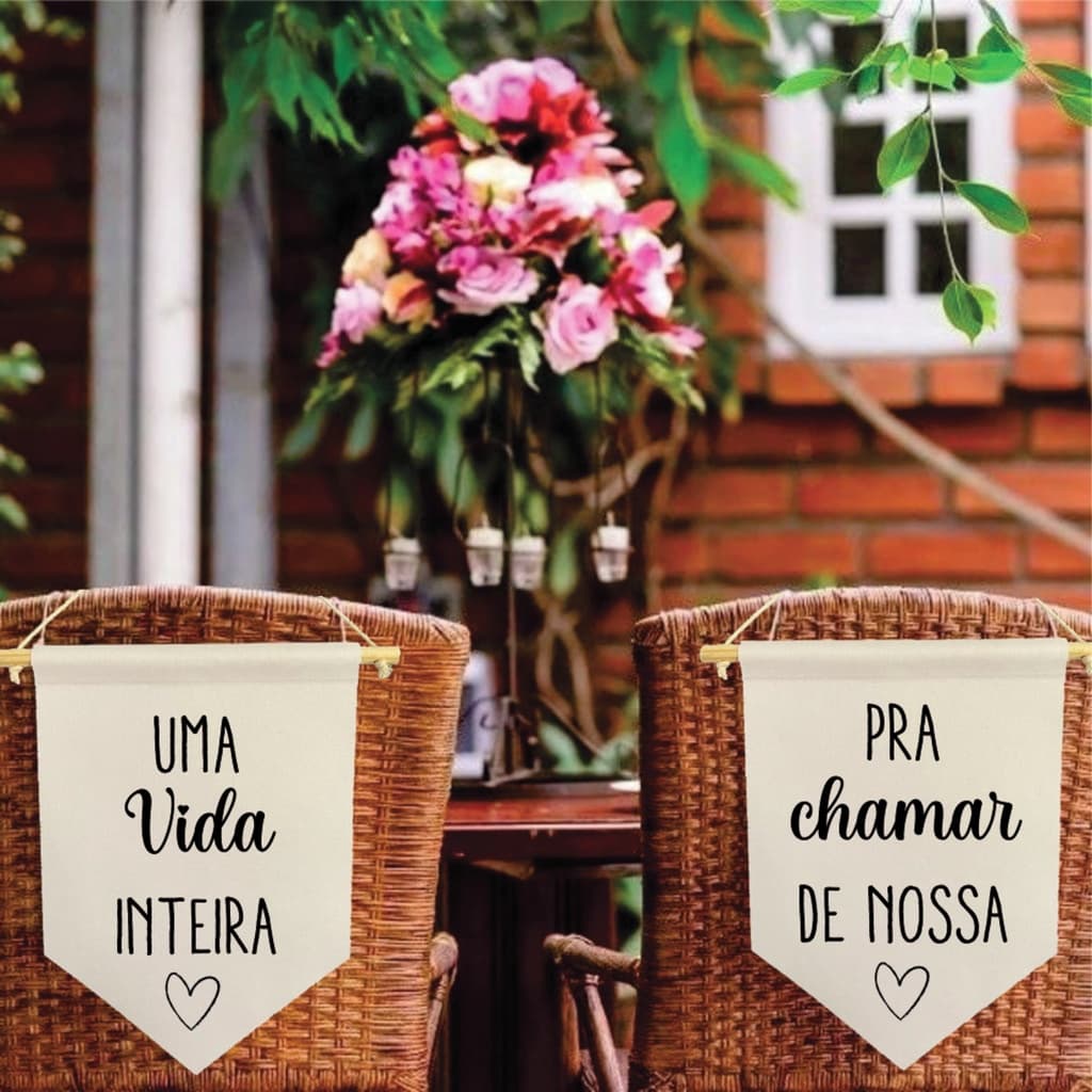 kit com 2 flamulas decorativas para casamento uma vida inteira pra chamar de nossa