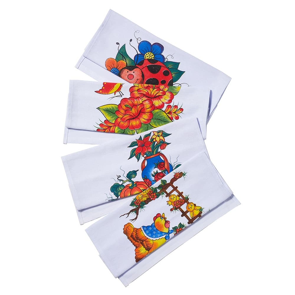 Kit 50 Panos De Prato  Pe De Galinha Bainha Estampado Premium 66x41 Cm Com Bainhas