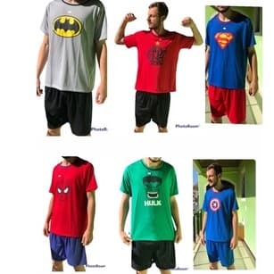 Pijama Masculino Adulto Temático Meia Manga de Malha Algodão Verão Outono Inverno Time Super Heróis Marvel Vingadores