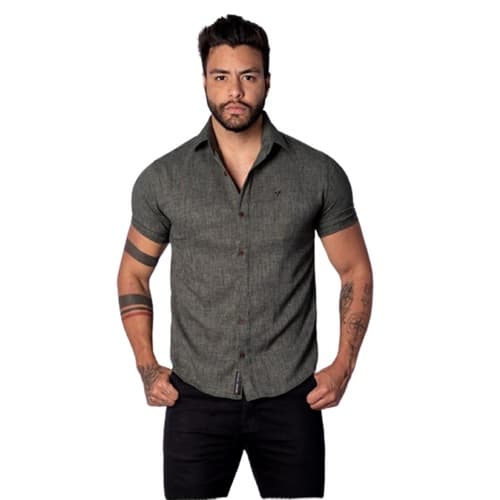 Camisa Social Masculina Manga Curta Slim Fit Premium Em Linho