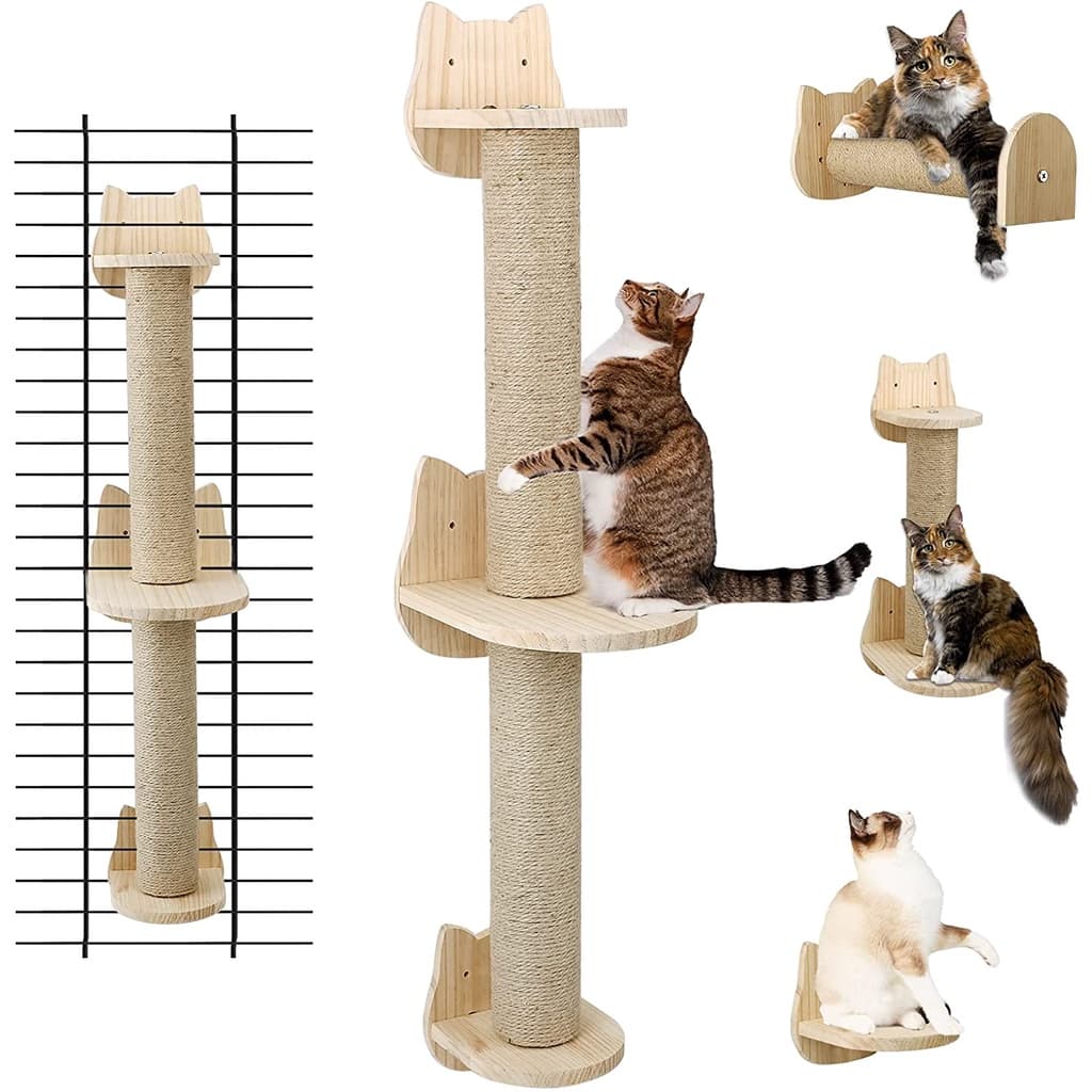 Arranhador de parede com prateleira para gatos