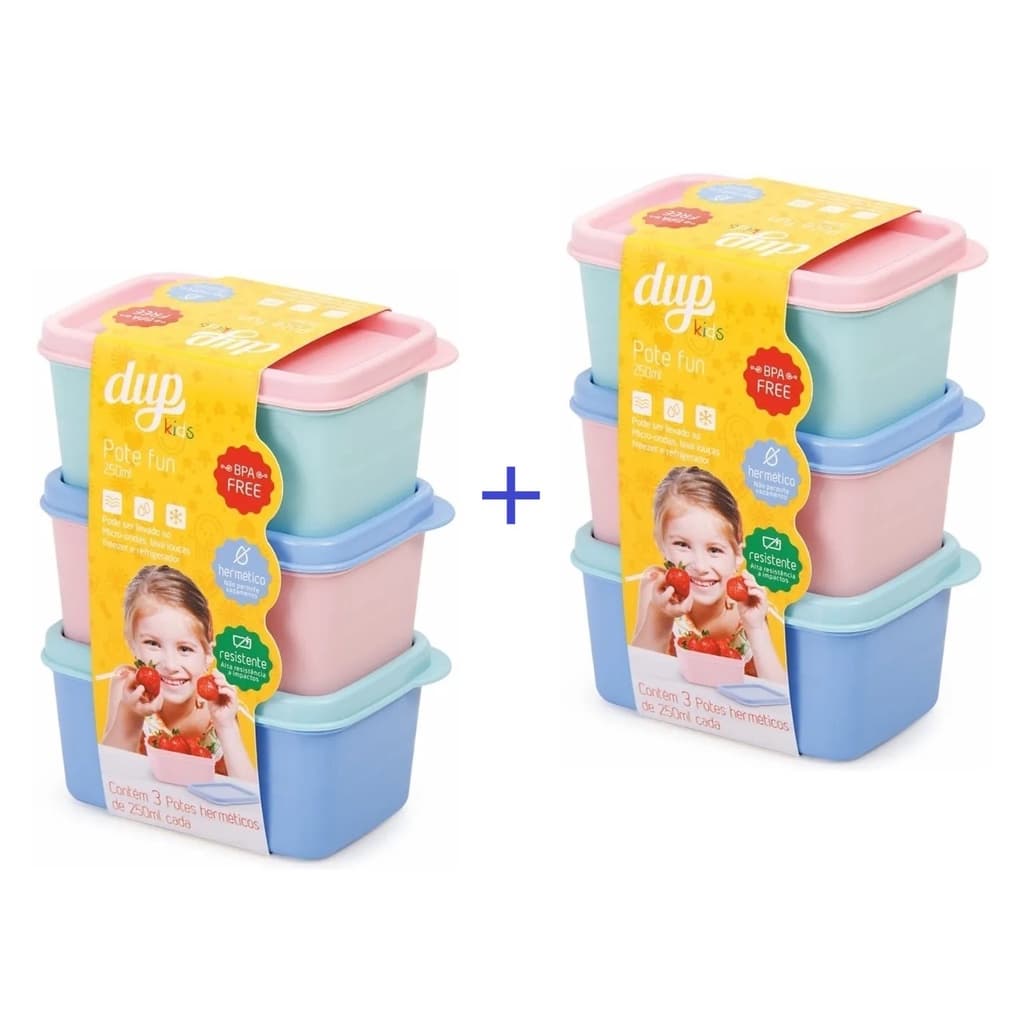 Conjunto 6 Potes 250ml DUP Plástico BPA FREE Coloridos Hermético Freezer Micro-ondas