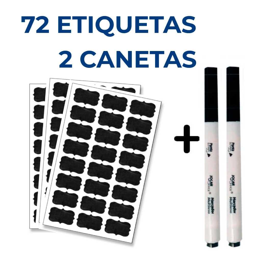 72 Etiquetas Adesivas Lousa 4x2cm + 2 Canetas