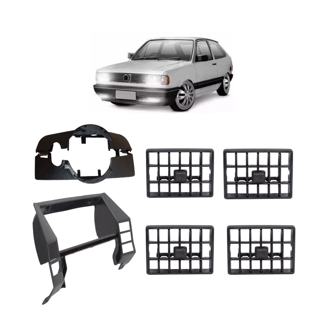 Kit Com Moldura do Painel Quadrado + Difusores + Capa Da Chave de Seta Vw Gol Parati Saveiro Voyage G1 Anos: 1988 A 1994