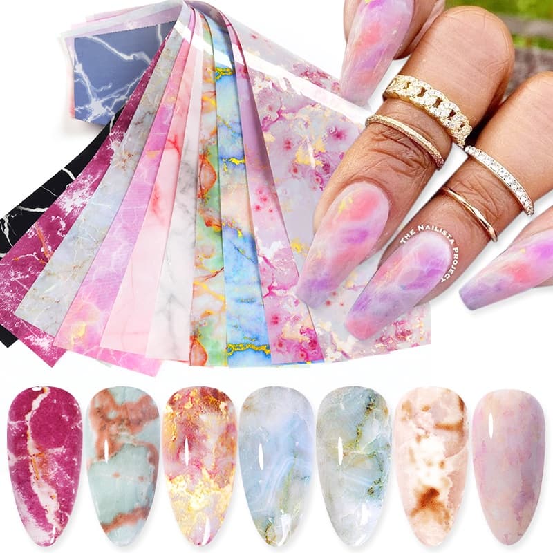 10pcs/Saco Mármore Folha De Transferência Adesivo Decalque De Arte De Unhas Designer De Decoração Deslizantes Envoltórios Design De Manicure