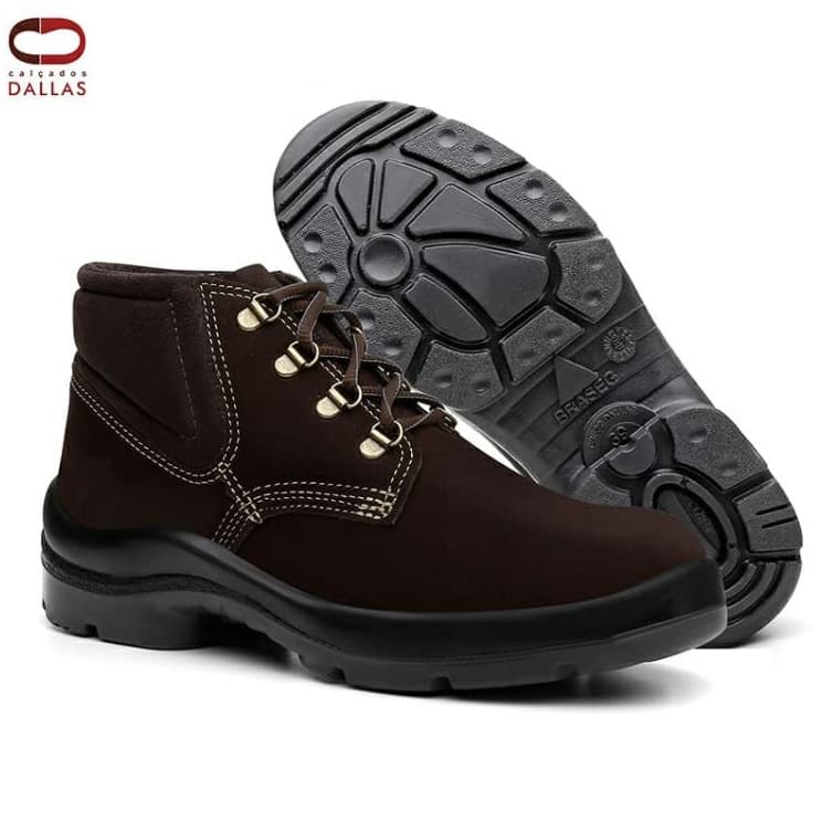 Bota Coturno Segurança EPI Dallas Cadarço Couro Nobuck Bico PVC Solado PU Bidensidade C.A.