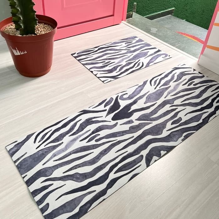 Tapete e passadeira antiderrapante para quarto sala cozinha - Zebra animal print
