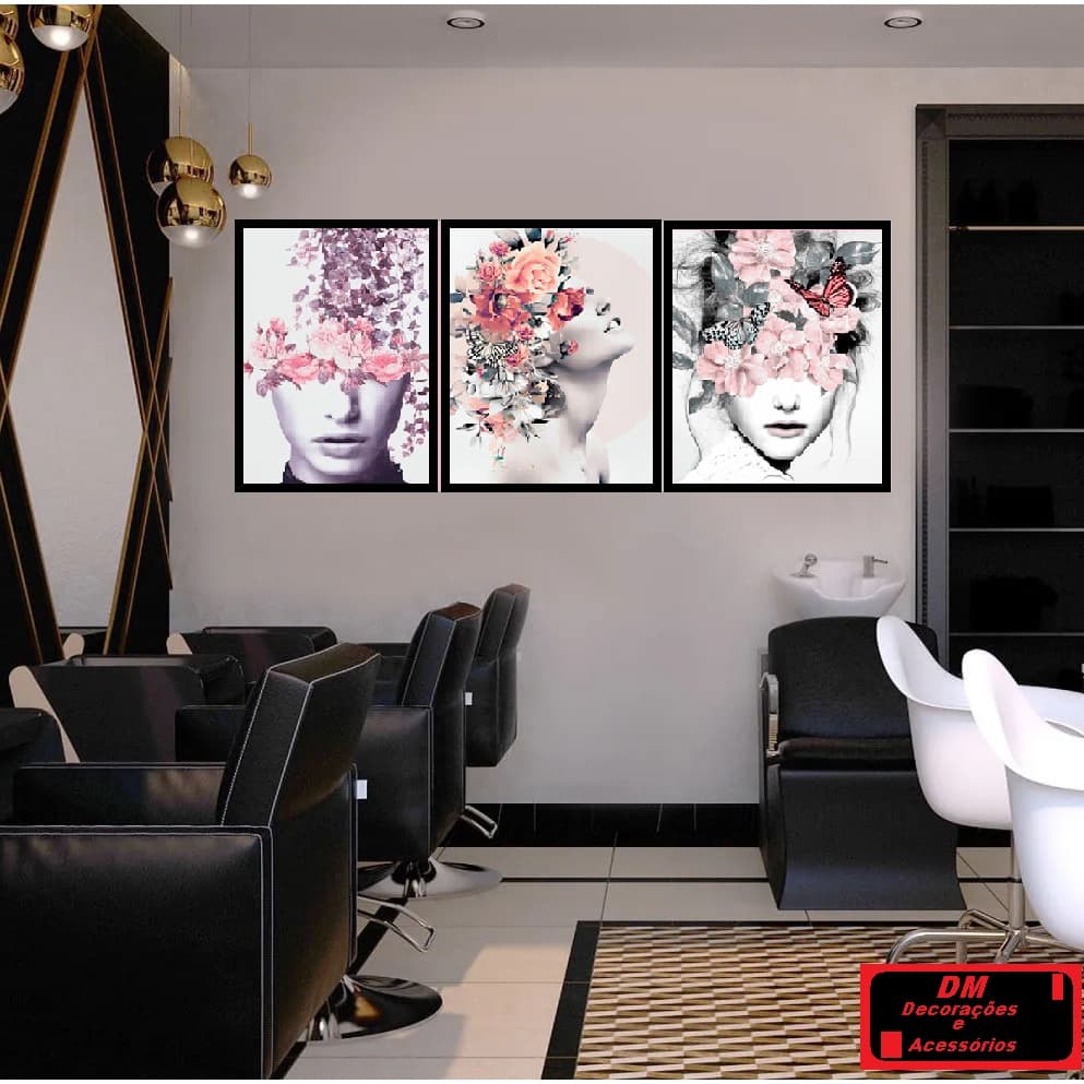 Quadros Mulheres Flores Coloridas  Moderno para Sala 3 Peças 120x60 cm