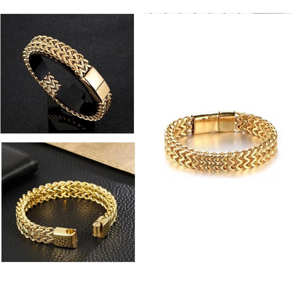 Pulseira  em Aço Titânio Masculina Dourado Grumet Fecho Magnético
