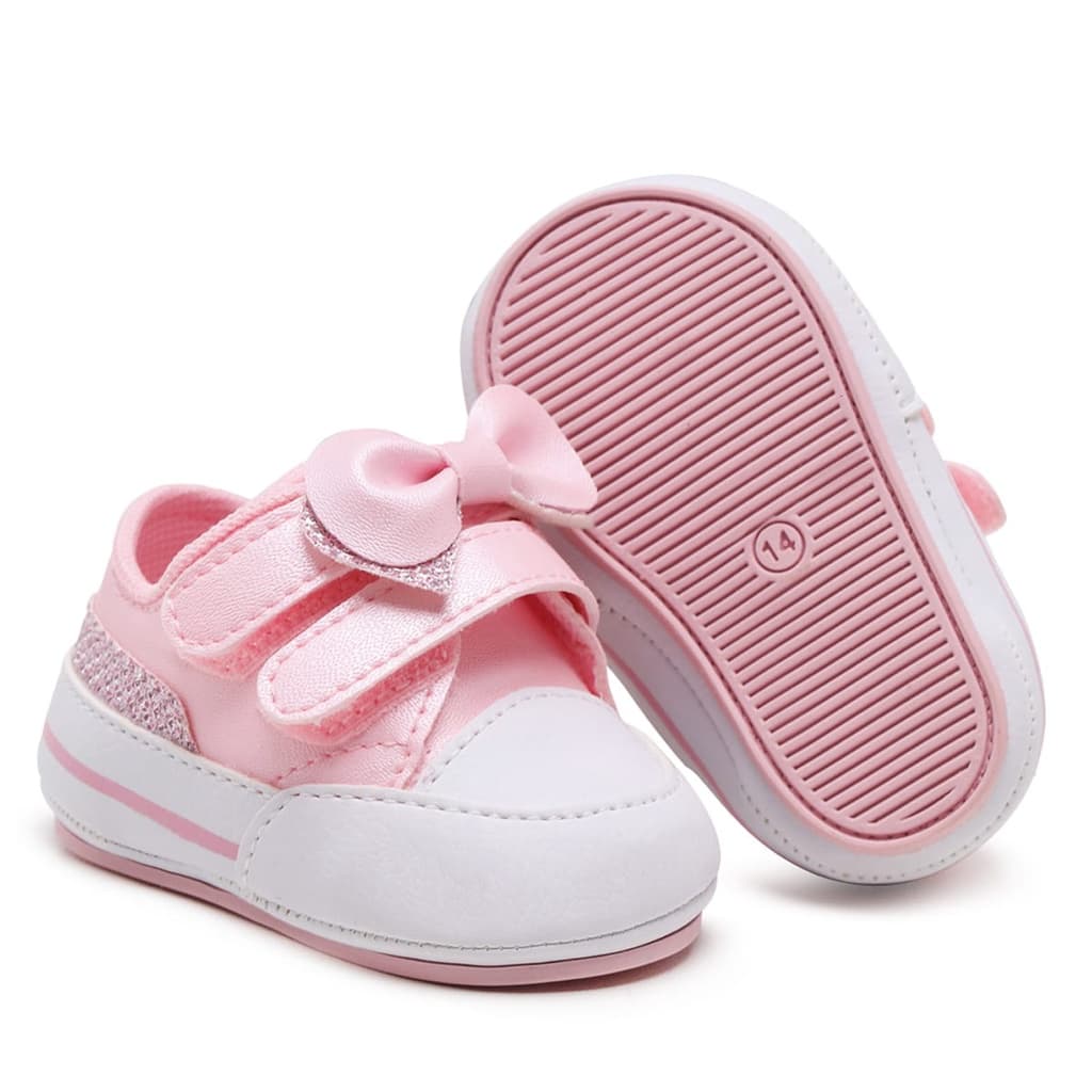 Tênis Feminino Bebê Infantil Para Batizado Casual Menina Laço Rosa Do 14 Ao 19