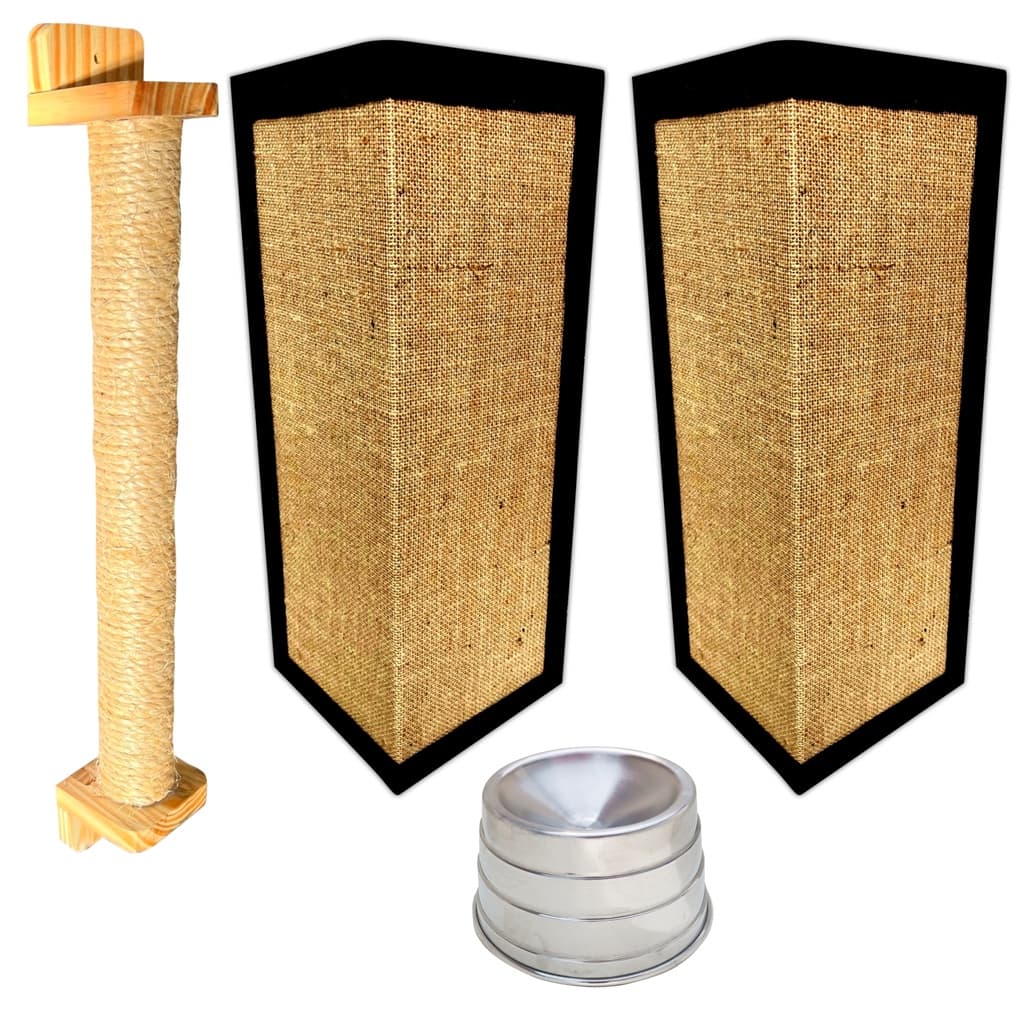 2 Arranhador Sisal Sofá + 1 Arranhador Poste Parede + 1 Comedouro Ergonômico Gato