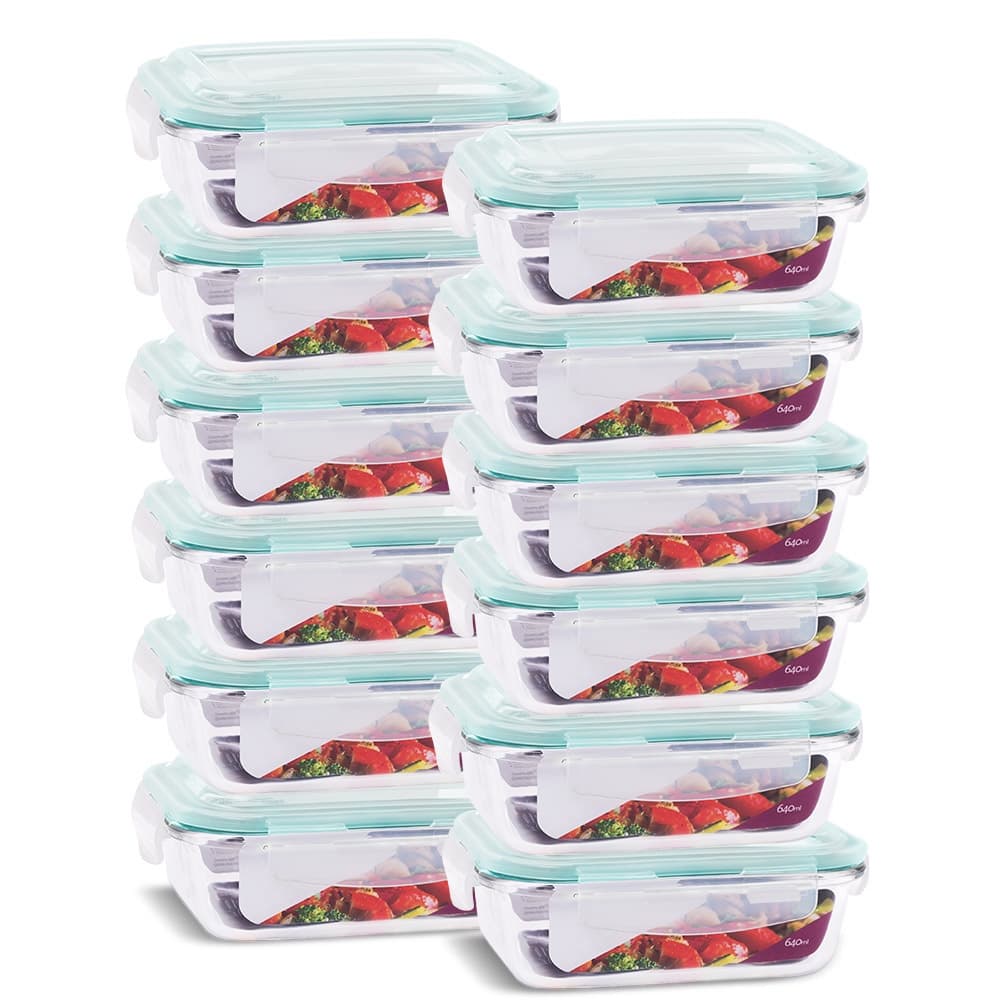 Kit 12 Potes 640ml De Vidro Retangular Com Tampa Hermética