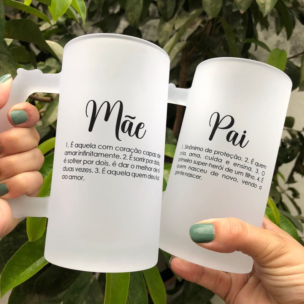 Caneca de Chopp Personalizada Jateada Fosca Casamento Descrição Mãe/ Pai dos noivos Capacidade 475ml