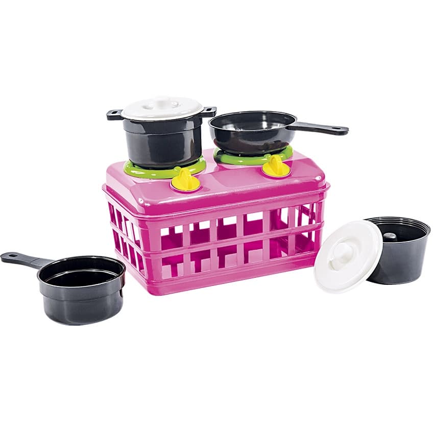 Kit Panelinhas e Cesto Fogão Infantil Cozinha Pop Toys