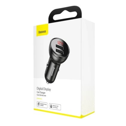 Carregador Veícular Baseus Dual Usb Digital Display 4,8a 24w