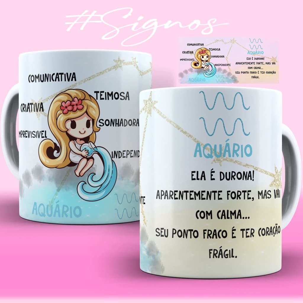 CANECA SIGNOS PERSONALIZADOS FEMININO - CANECA CERÂMICA BRANCA PERSONALIZADA