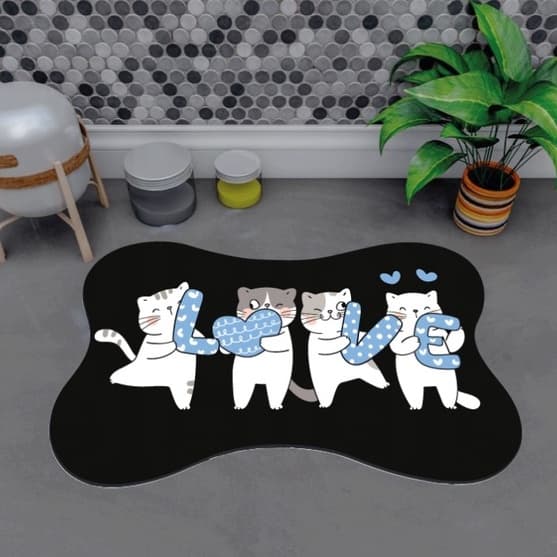 Tapete Pet Gatinho Love Para Comedouro Osso 46x30