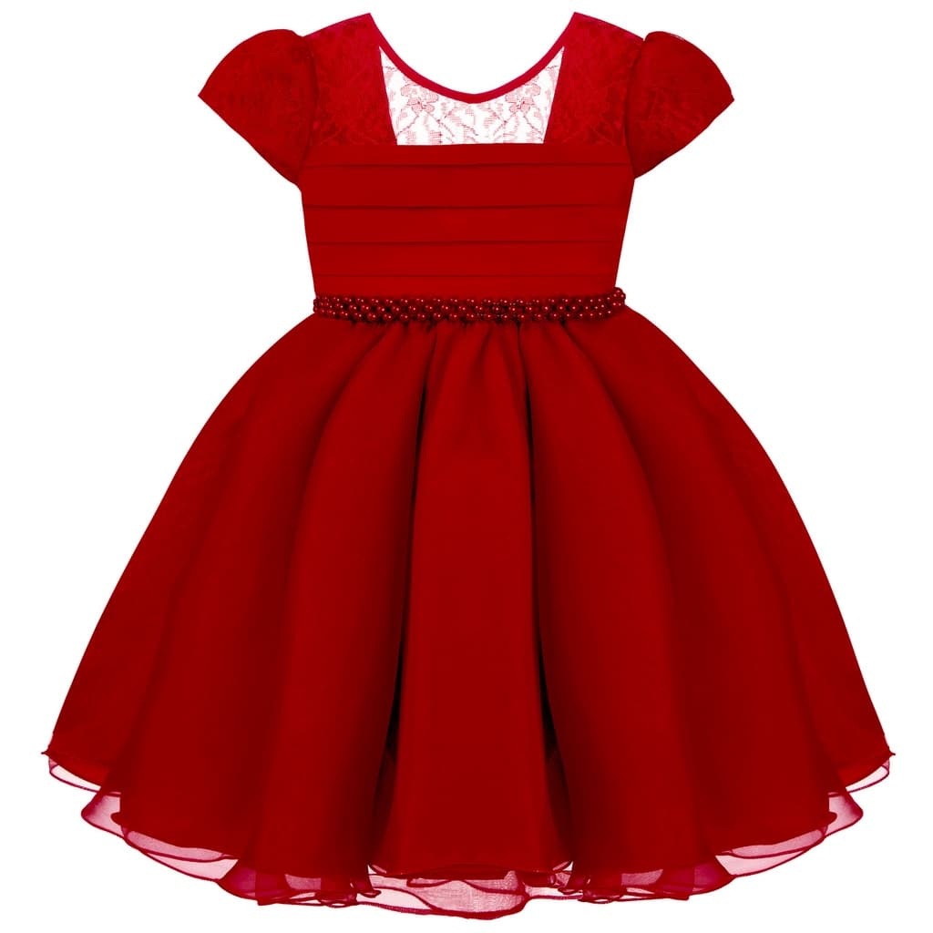 Vestido Infantil Luxo Vermelho Busto Renda Casamento Formatura