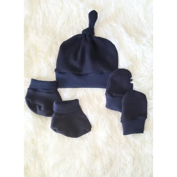 Memelbaby Kit touca, luvas e sapatinhos azul-marinho