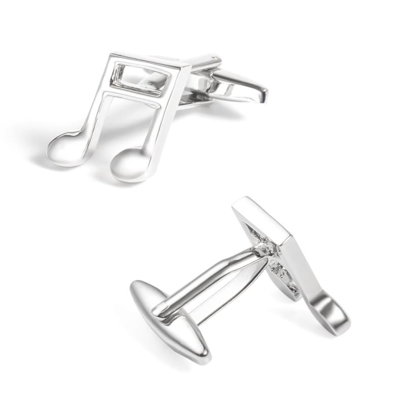 Acessórios de Moda: Abotoaduras Novas com Notas Musicais, Abotoaduras de Metal Prateado Eletroplaqueado, Abotoaduras Fra