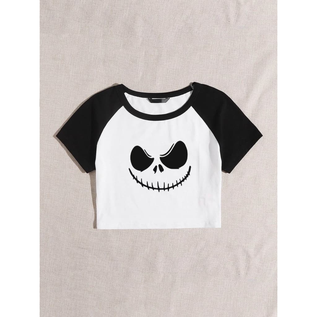 Cropped RAGLAN, Modelo ESTRANHO MUNDO DE JACK HALLOWEEN 2025 - Alternativo Y2K Casual Grunge Punk Blogueira Goth