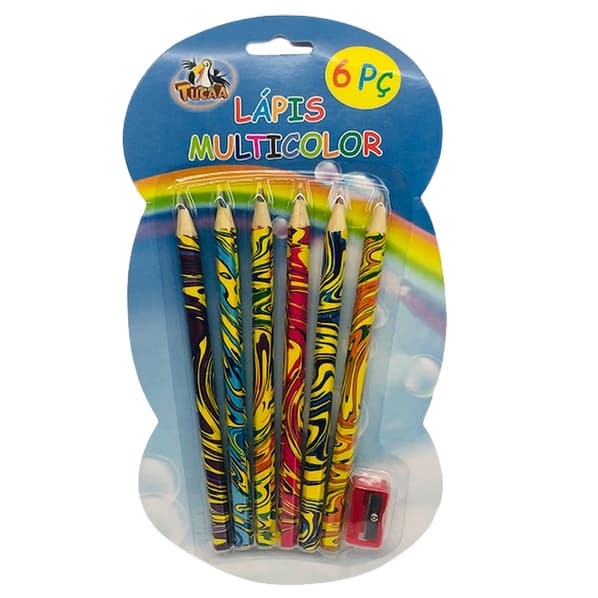 Lápis De Cor Multicolor Com Apontador - Kit Com 6 Unidades