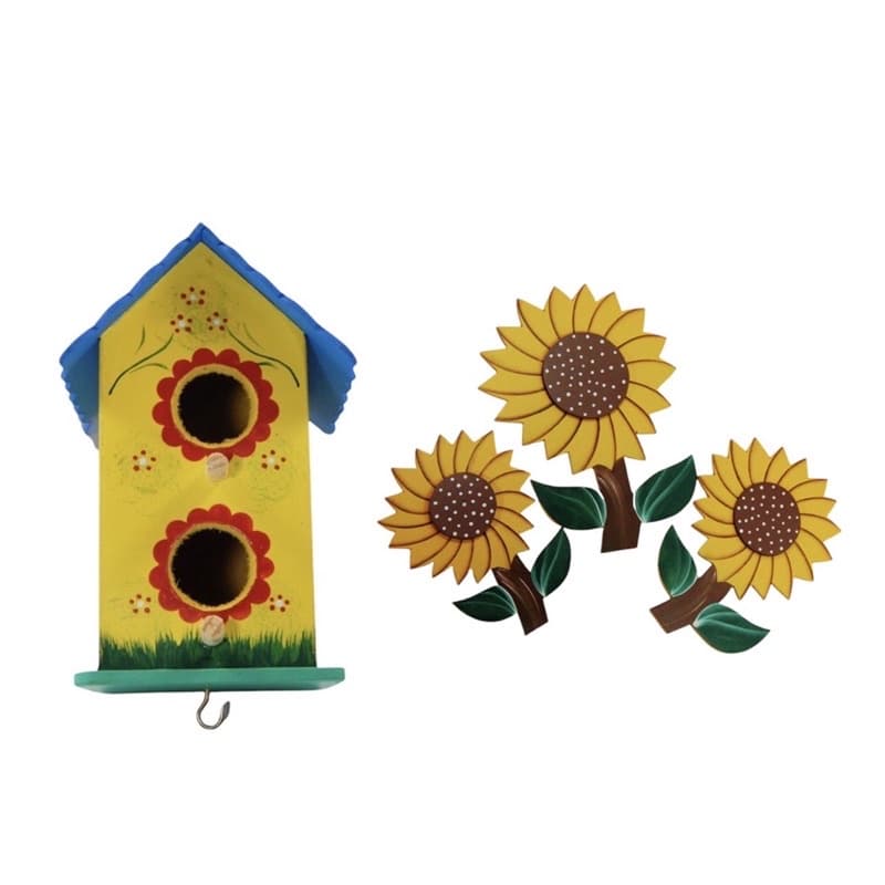 Casinha Comedouro Para Pássaros e Enfeite Decorativo Girassol Decorados a mão