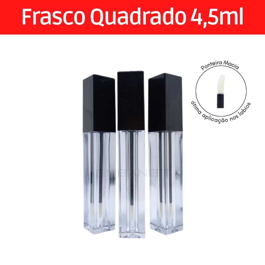 Batom Liquido Embalagem Vazia Frasco Quadrado 4,5ml Uso Profissional Salão de Beleza - 10und