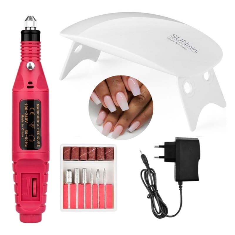 Kit Lixadeira e Mini Cabine UV LED Unha Gel Acrigel Manicure Alongamento
