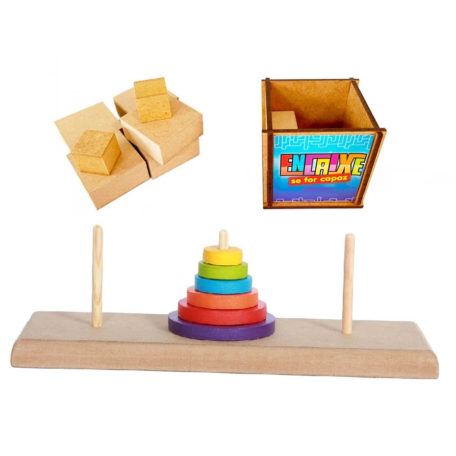 Kit TORRE DE HANÓI + ENCAIXE SE FOR CAPAZ Brinquedo Educativo Raciocínio Montessori Infantil Blocos