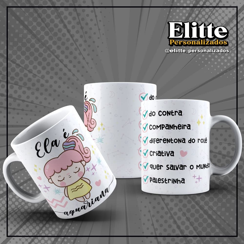 CANECA PERSONALIZADA SIGNOS FOFOS - HOROSCOPO CUTE - CANECA CERÂMICA BRANCA PERSONALIZADA