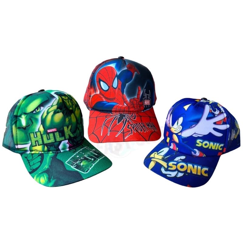 Kit 3 Bonés Meninos Infantil Homem Aranha Sonic E Hulk Sol
