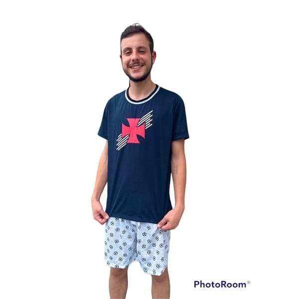 Pijama Masculino Adulto de Time Vasco da Gama de malha algodão meia manga confortável verão outono inverno