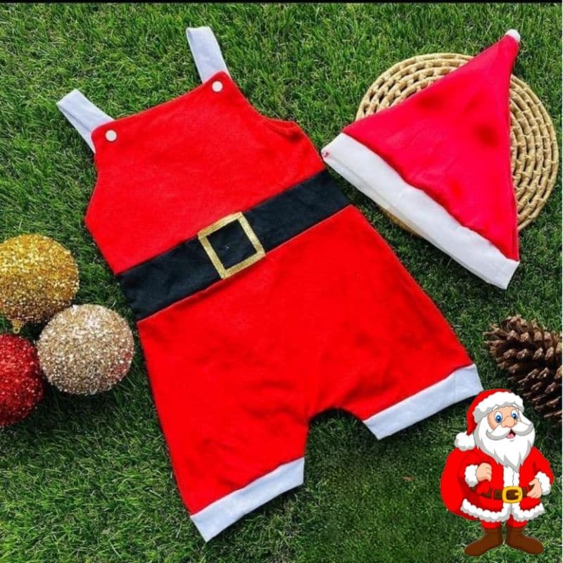 Conjunto natalino natal 2 peças bebê menino  infantil macaquinho + touquinha