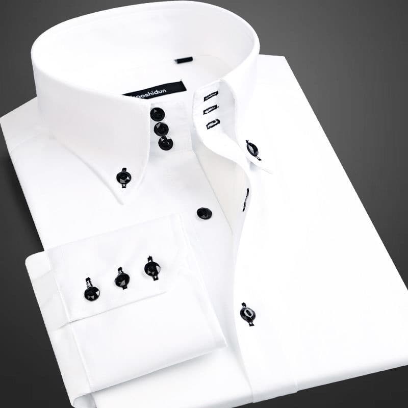 Branco Preto Vermelho Marinho Camisa Casual Masculina Manga Longa Tendências Coreanas Moda De Gola Com Botões Camis