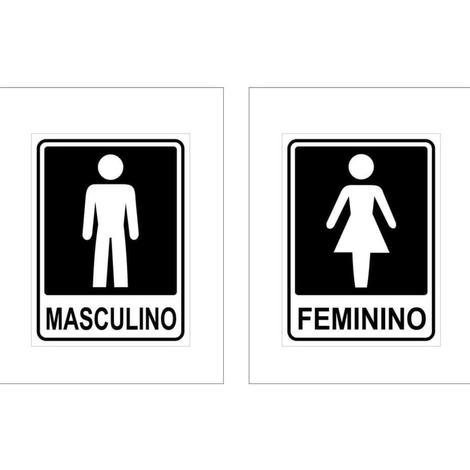 2 Placa Banheiro Masculino/Feminino 20x15 Preto e Branco Sinalização PVC