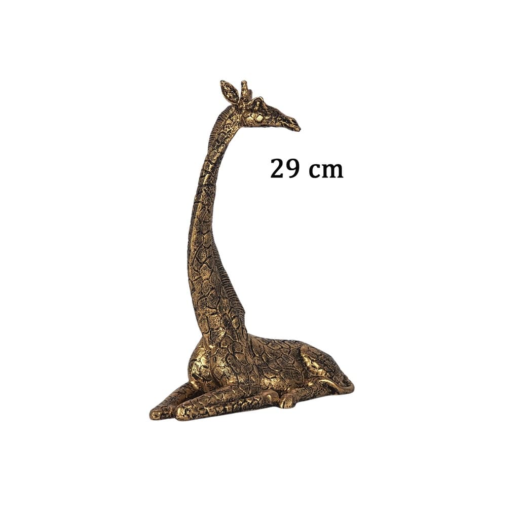 Estatua Girafa Sentada Escultura de Resina Decorativa Pintada a Mão Decoração Ouro