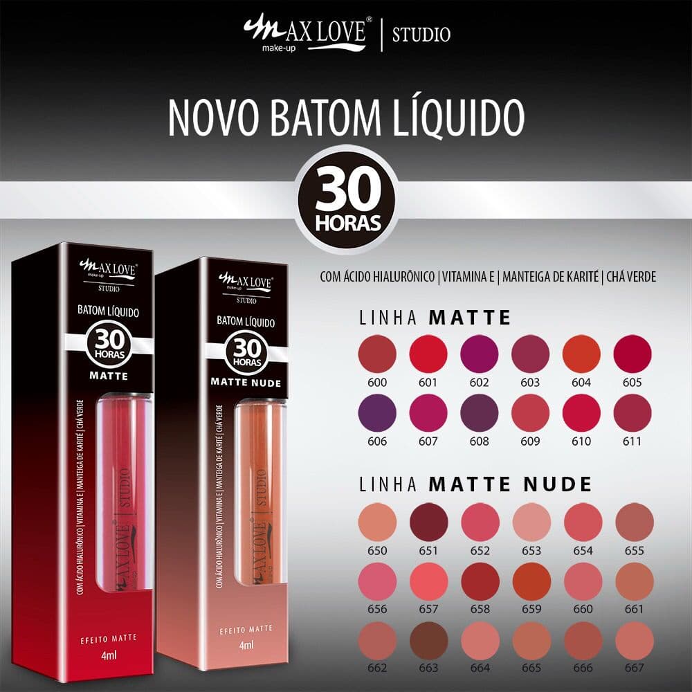 Display 42 Unid. de Batom Líquido Matte Longa Duração 12, 24 e ou 30 Horas Maxlove  Escolha as Cores