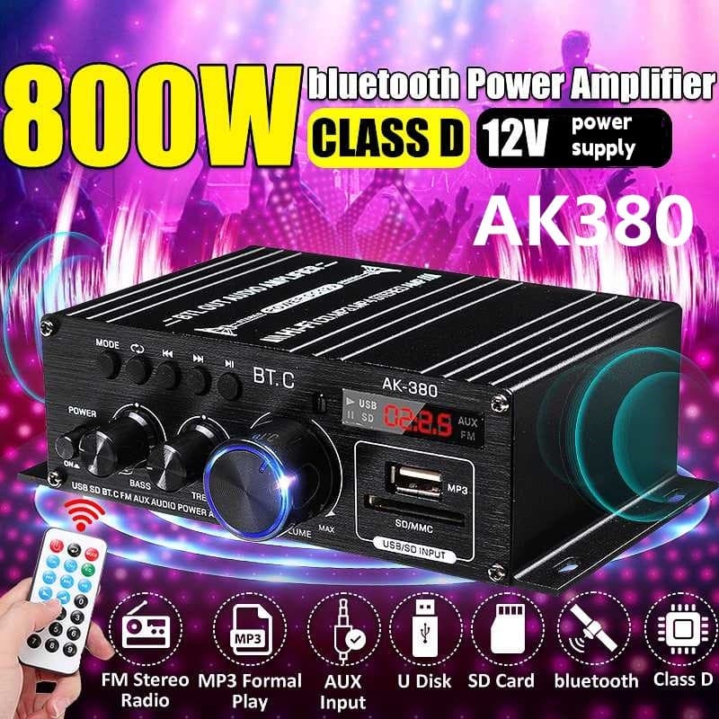 AK380/AK370 Amplificador De Potência De Áudio Karaokê Home Theater 2 Canal Bluetooth Classe D Entrada USB/SD AUX