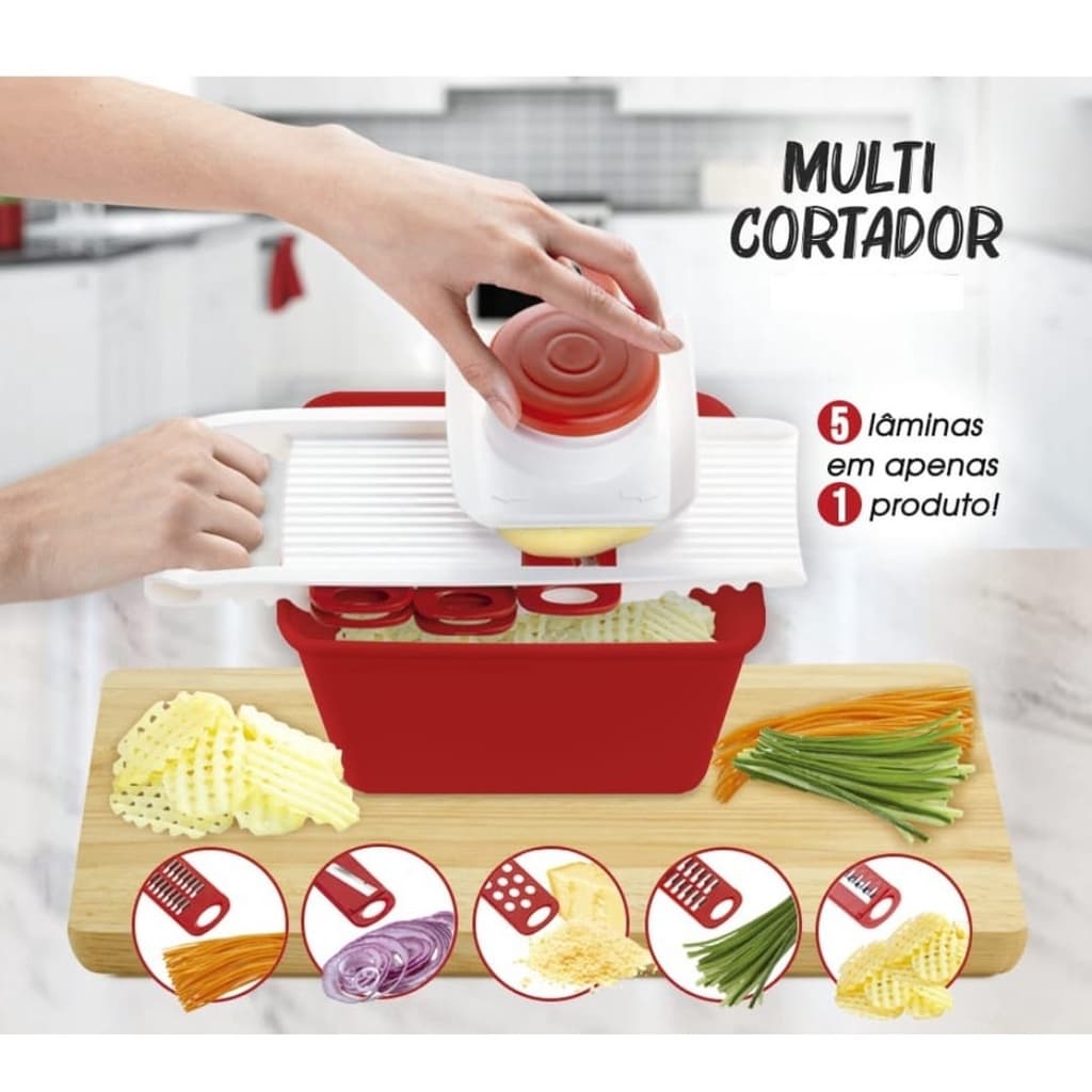 Cortador Ralador Fatiador de Legumes Alimentos 5 Em 1 Multiuso Profissional Completo Prático Seguro Utensílio De Cozinha