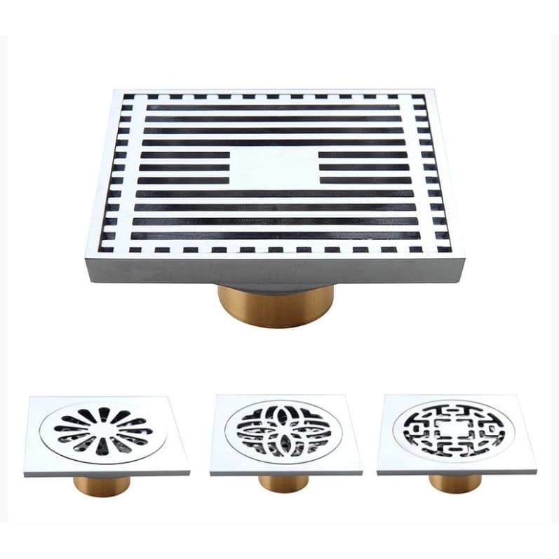 Dreno De Piso De Chuveiro De Azulejo De Latão Com Acabamento Cromado 10 * 10 Cm Máquina De Lavar Quadrada Água Anti-odor